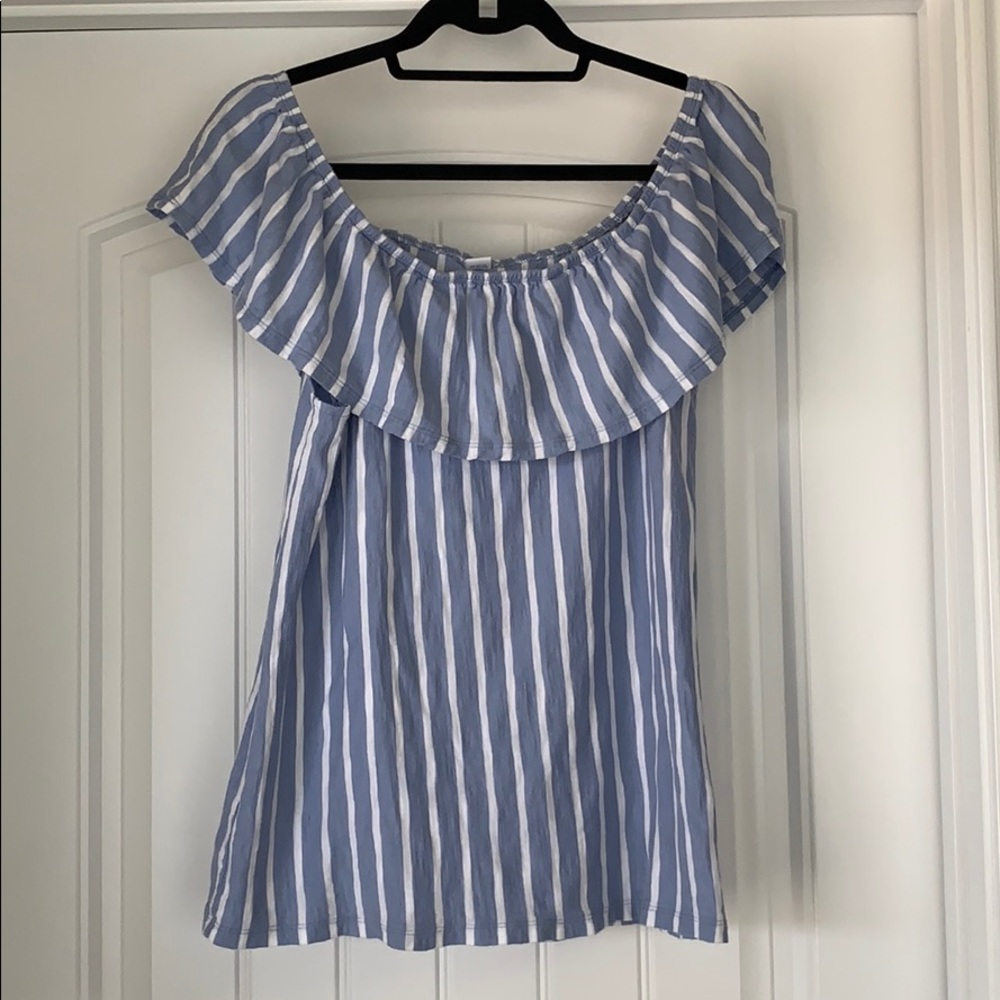 Off the shoulder blue striped top